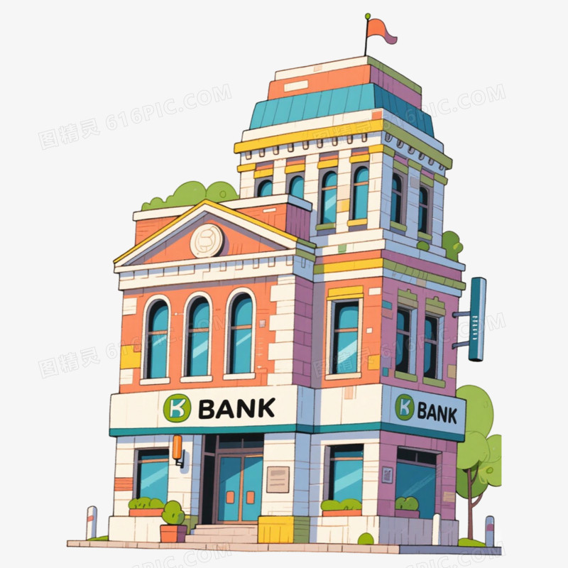 银行bank地标建筑免抠元素