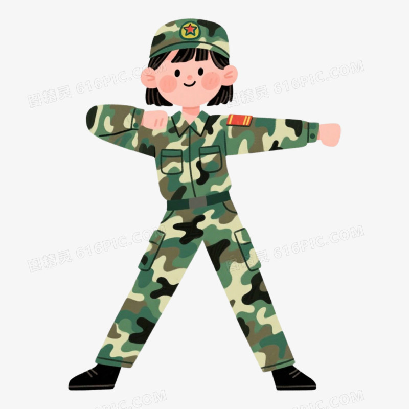 妹妹迷彩服做军训免抠元素