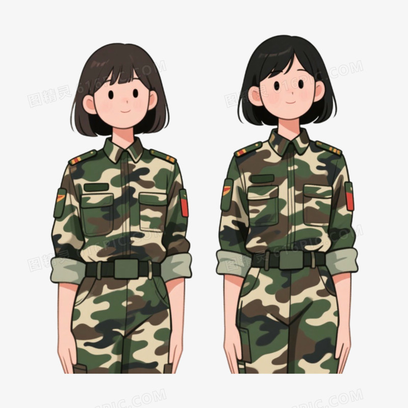 战力排列迷彩服做军训免抠元素