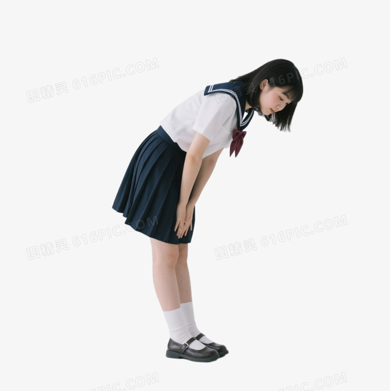 穿着校服的女孩鞠躬的免抠元素