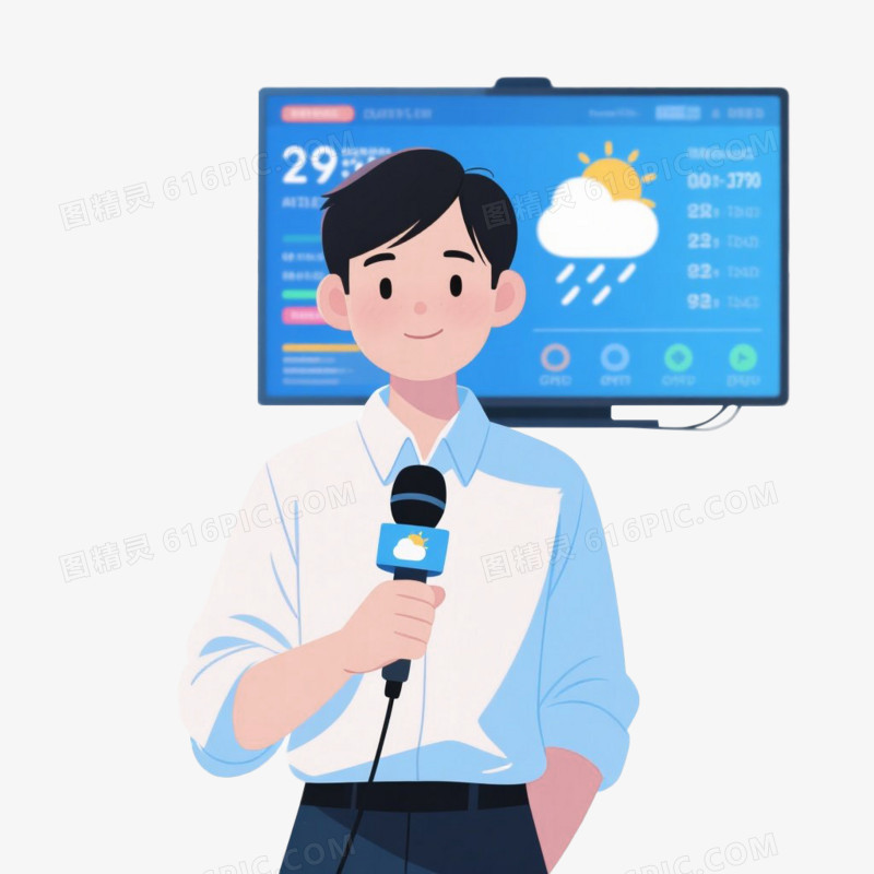 卡通插画风天气预报员预报员免抠元素
