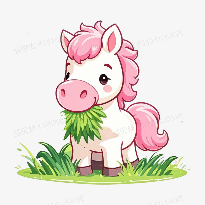 儿童插画可爱小马儿吃草免抠元素