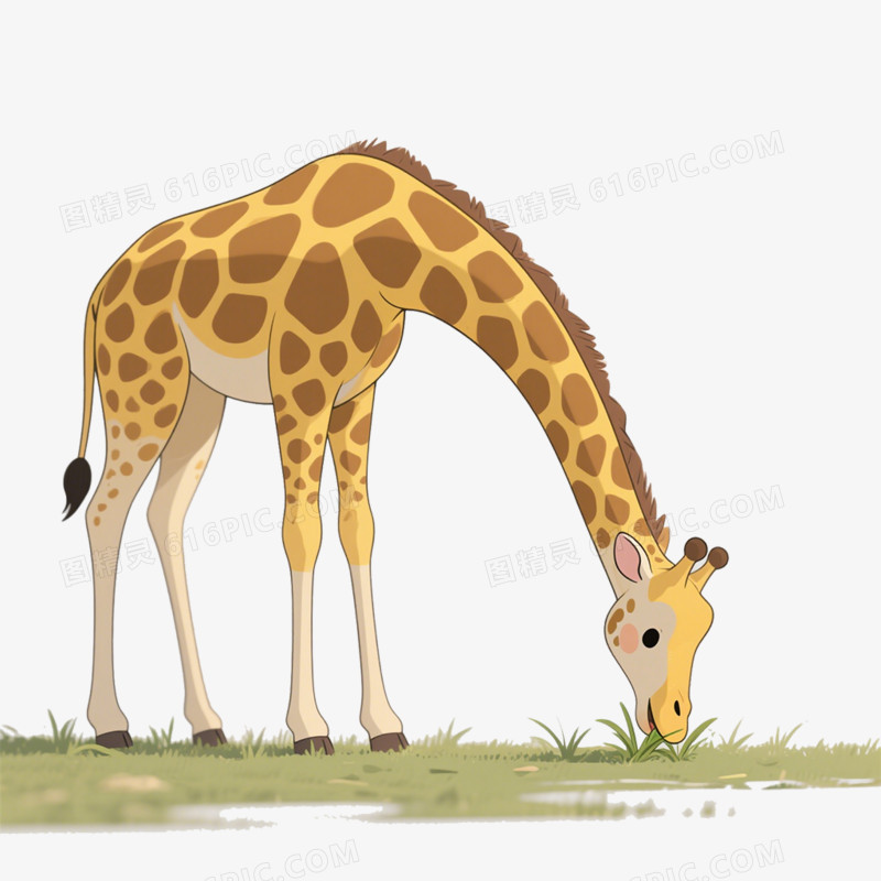 卡通插画食草动物吃草免抠元素