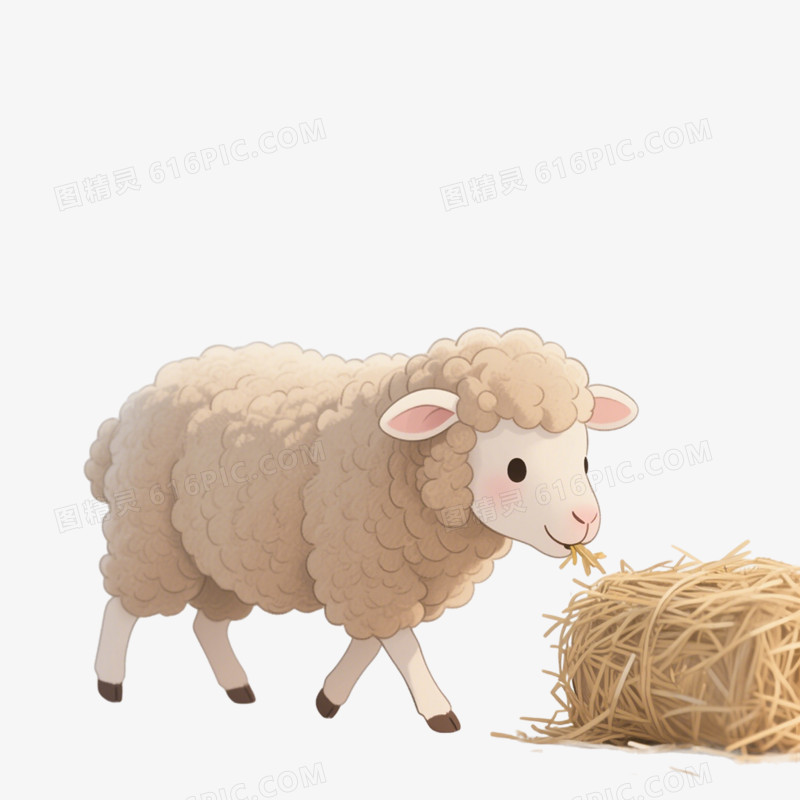 卡通插画食草动物吃草免抠元素