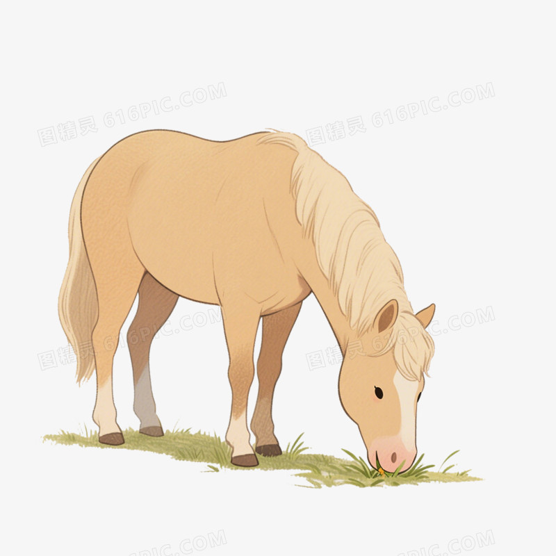 卡通插画食草动物吃草免抠元素