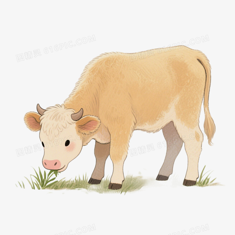 卡通插画食草动物吃草免抠元素