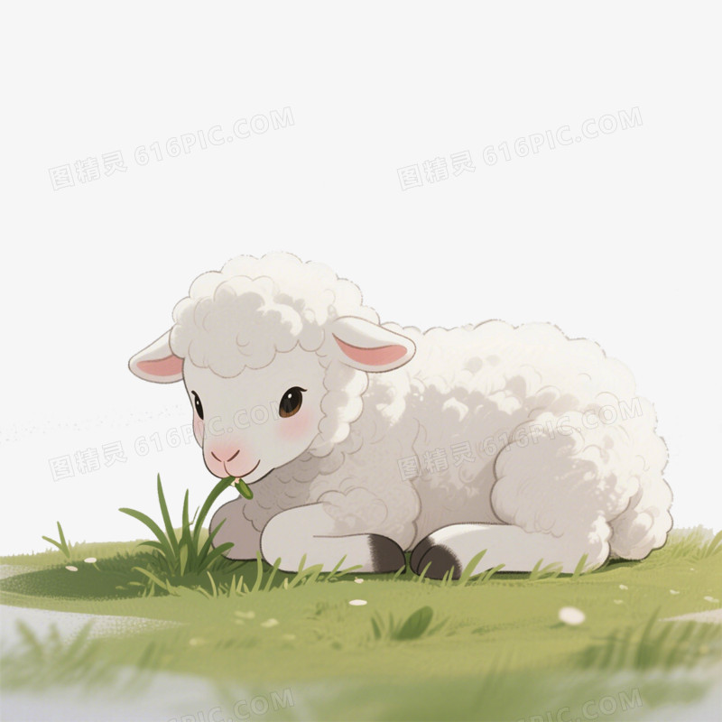 卡通插画食草动物吃草免抠元素