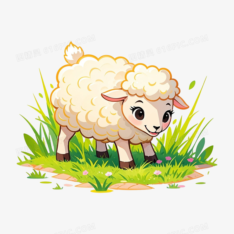 卡通手绘小羊糕吃草免抠元素
