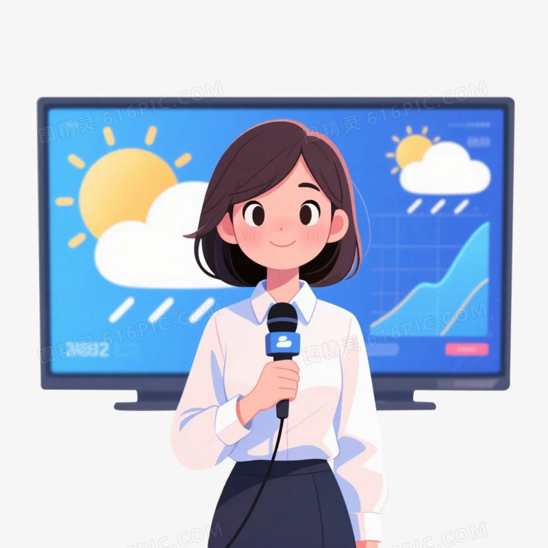 卡通插画风天气预报员预报员免抠元素