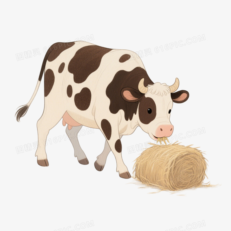 卡通插画食草动物吃草免抠元素