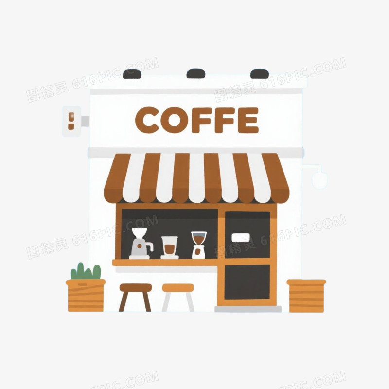 卡通手绘风咖啡店免抠元素