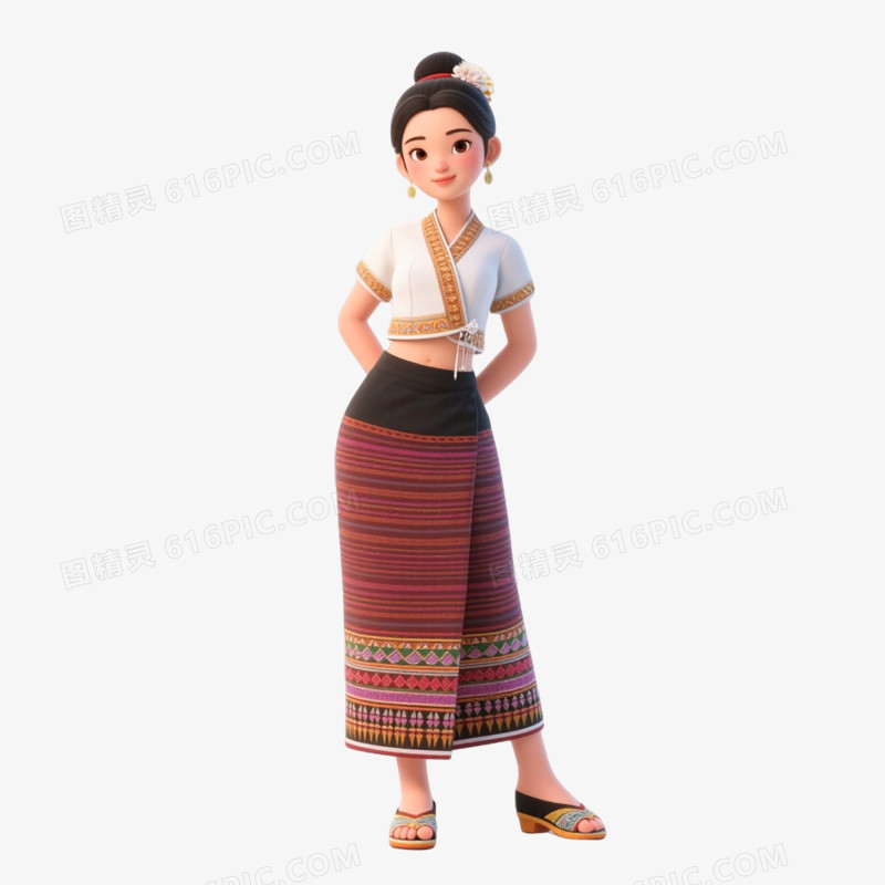 3D插画风格云南傣族免抠元素