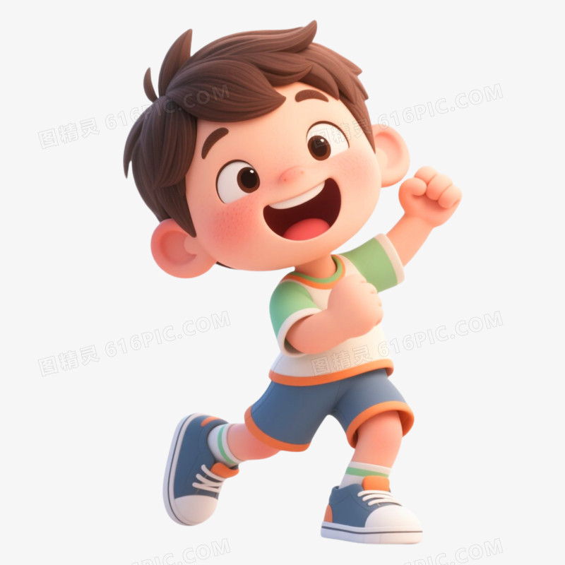 3D插画风格小男孩兴奋表情包免抠元素