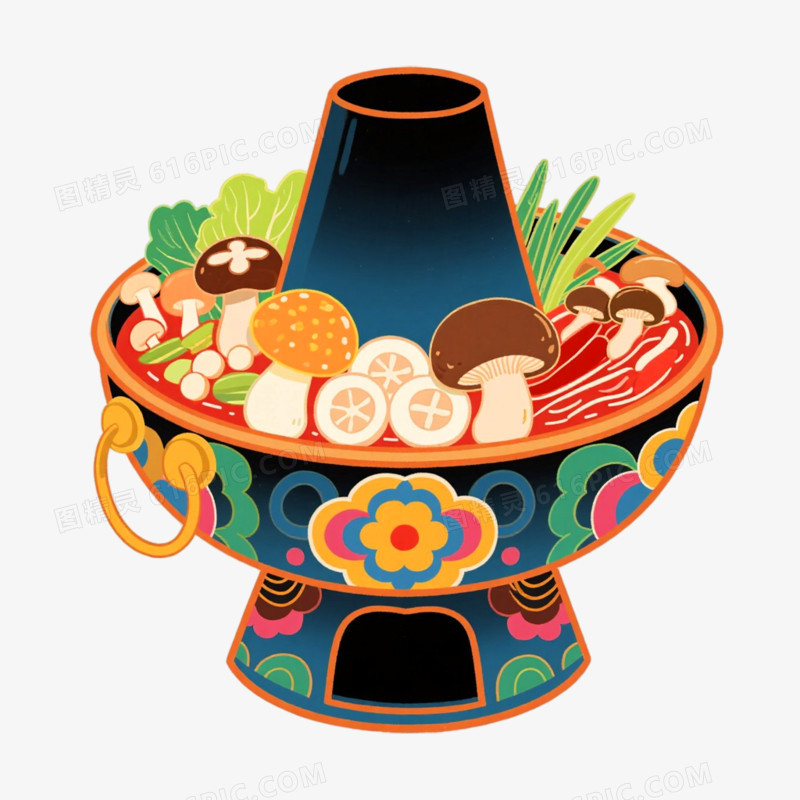 手绘插画风格云南野生菌火锅免抠元素