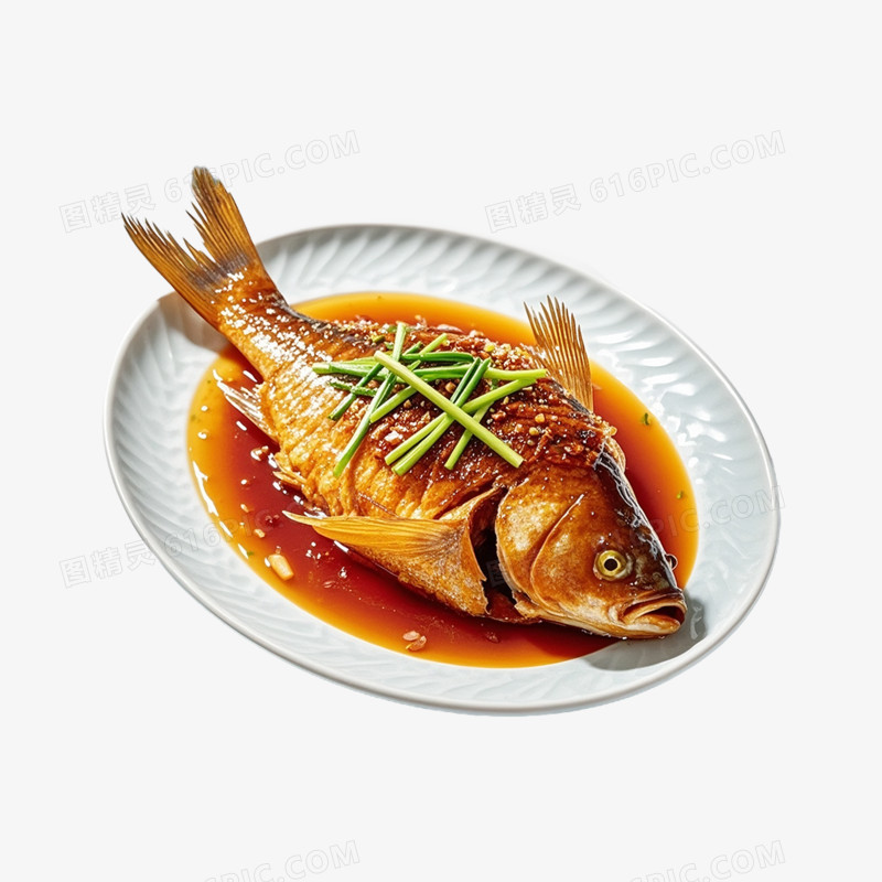 摄影风一盘红烧鱼中华美食免抠元素