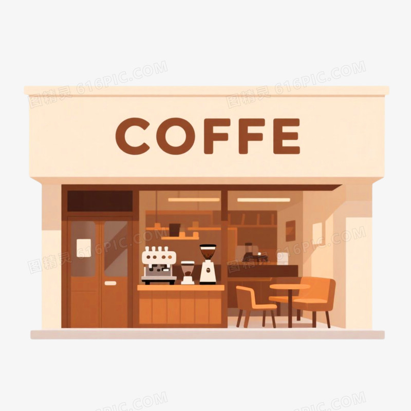 卡通手绘风咖啡店免抠元素