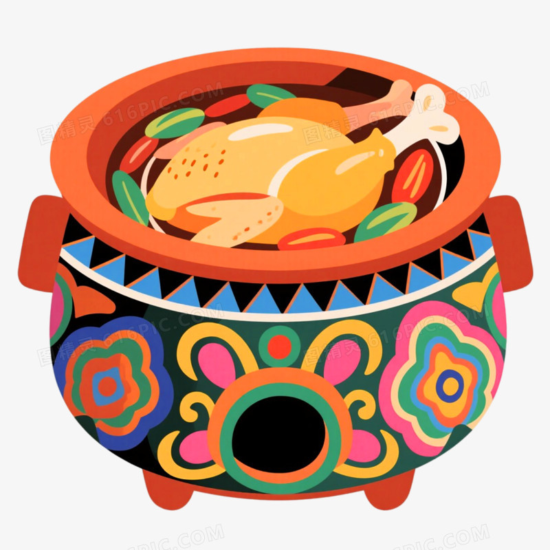 手绘插画风格云南汽锅鸡免抠元素