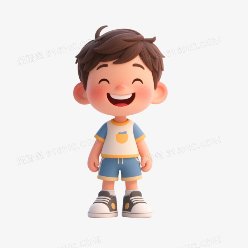 3D插画风格小男孩笑脸表情包免抠元素