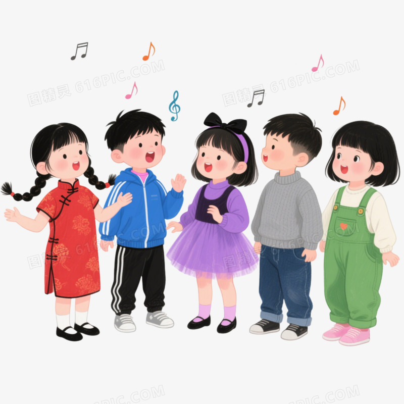 手绘卡通小朋友舞台唱歌免抠元素