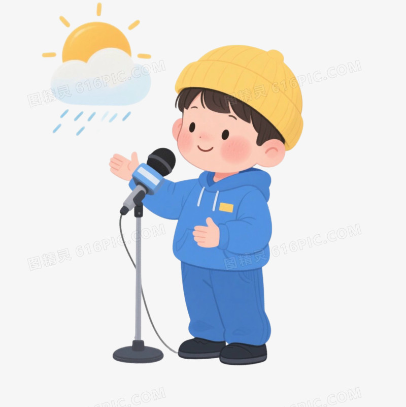 手绘卡通儿童天气预报员免抠元素
