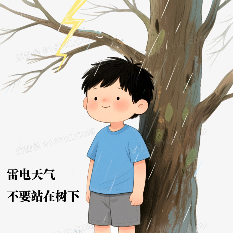 手绘卡通夏季自然灾害预防防范场景免抠元素