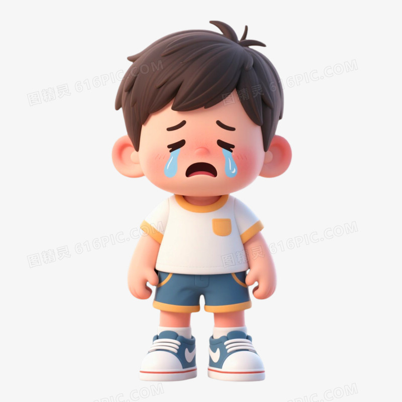 3D插画风格小男孩哭脸表情包免抠元素