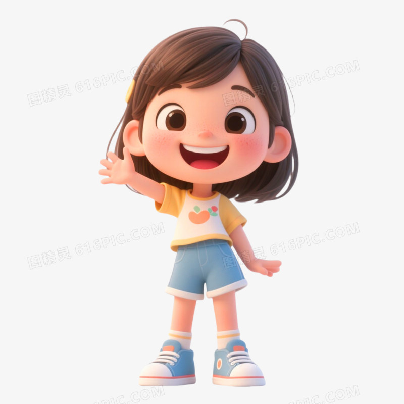 3D插画风格小女孩开心表情包免抠元素