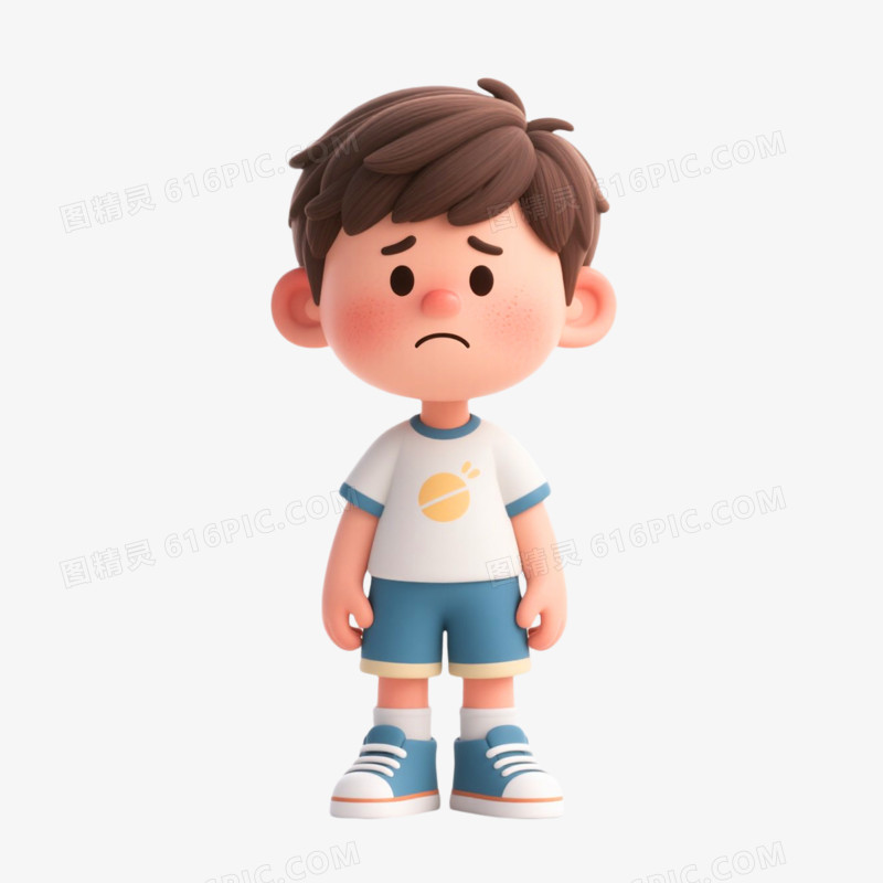 3D插画风格小男孩沮丧表情包免抠元素