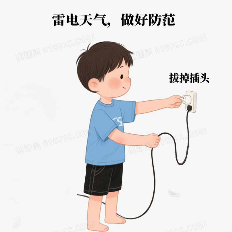 手绘卡通夏季自然灾害预防防范场景免抠元素