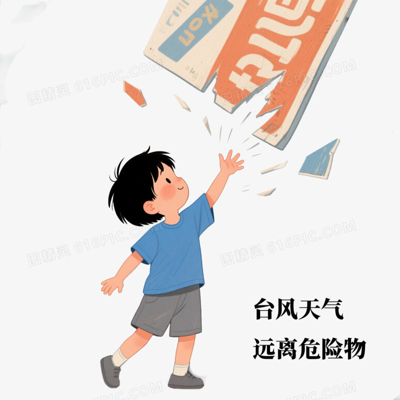 手绘卡通夏季自然灾害预防防范场景免抠元素
