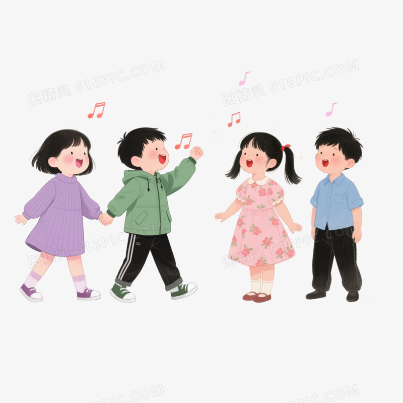 手绘卡通小朋友舞台唱歌免抠元素