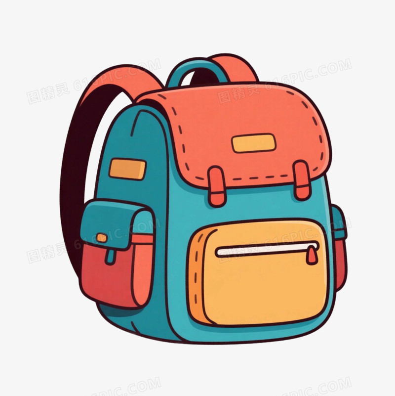 手绘卡通学习用品书包免抠元素