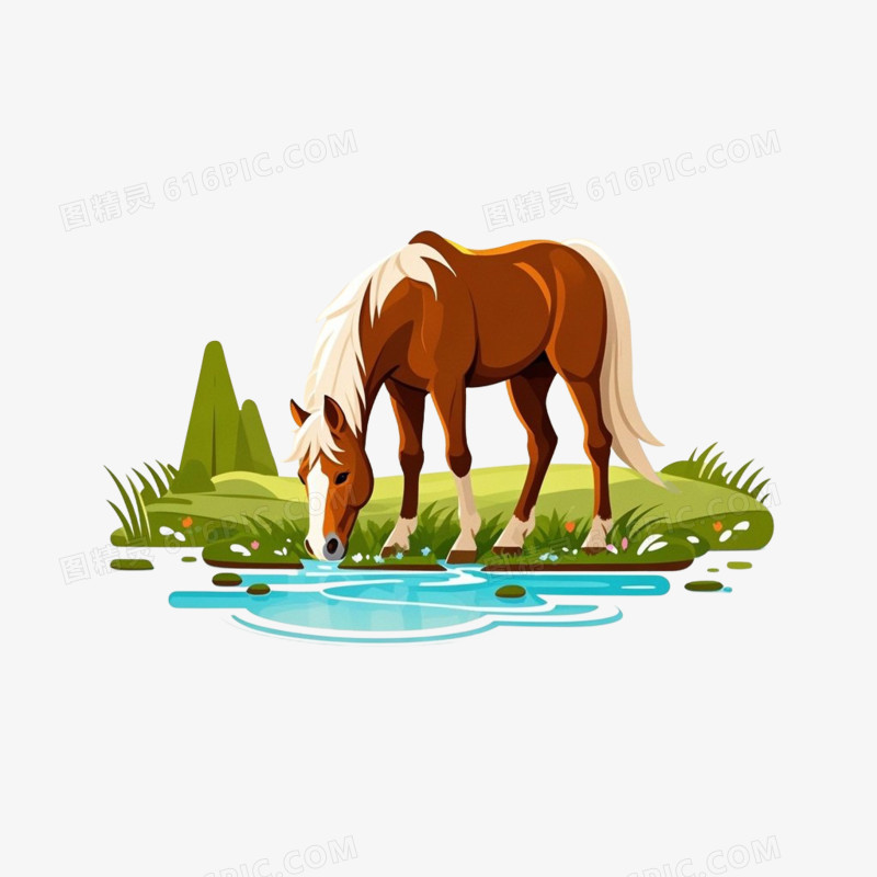 一匹马吃草免抠元素