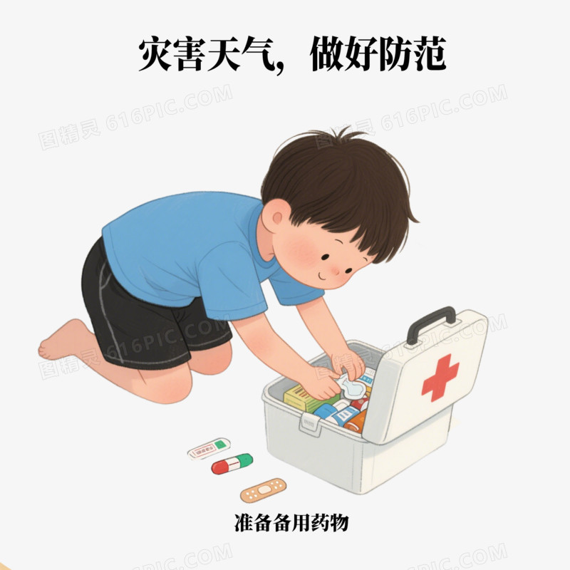 手绘卡通夏季自然灾害预防防范场景免抠元素