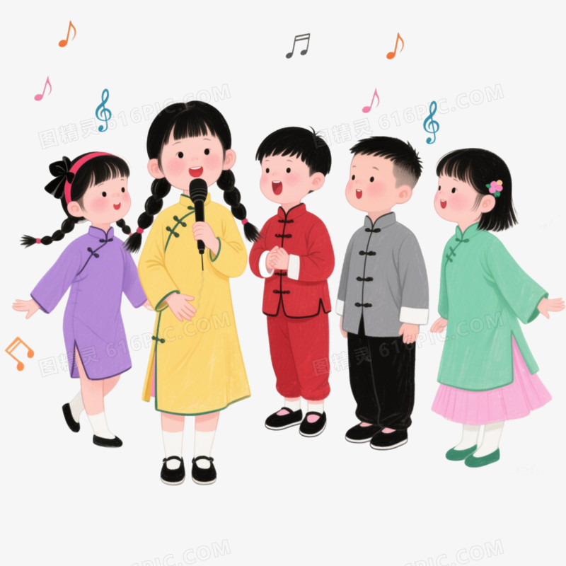 手绘卡通小朋友舞台唱歌免抠元素