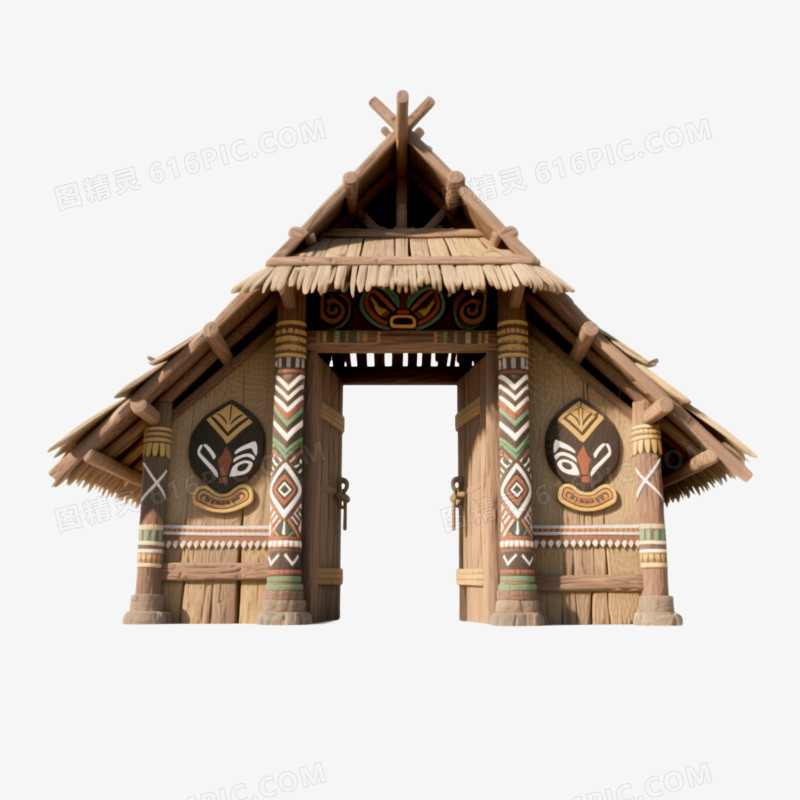 3D云南建筑翁丁原始部落寨门免抠元素