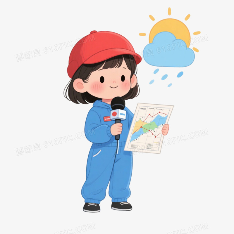 手绘卡通儿童天气预报员免抠元素