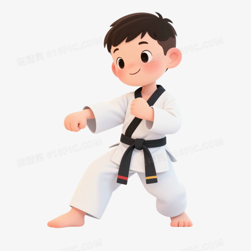 学跆拳道的小男孩暑假兴趣班免抠元素