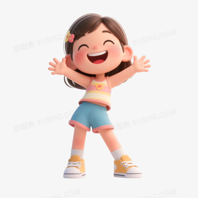 3D插画风格小女孩开心表情包免抠元素