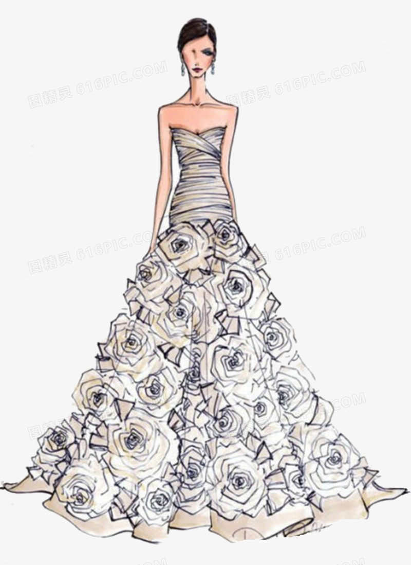 关键词:婚纱手稿设计礼服女装优雅唯美宴会服手稿服装设计玫瑰礼服图