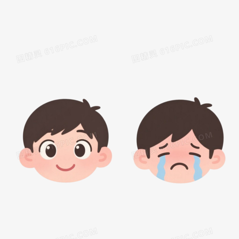 卡通插画风儿童表情包笑脸哭脸免抠元素