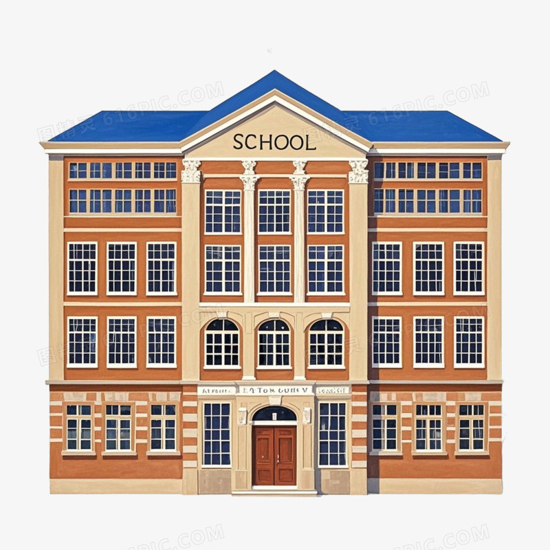 彩色学校平面卡通建筑免抠元素