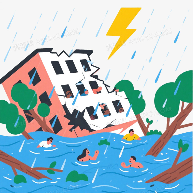 夏天自然灾害雷强降雨灾害免抠元素