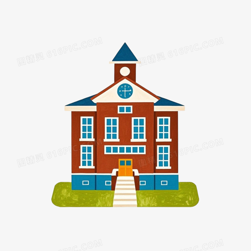 彩色学校平面卡通建筑免抠元素