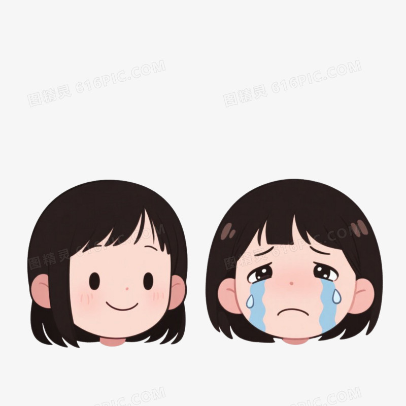 卡通插画风儿童表情包笑脸哭脸免抠元素