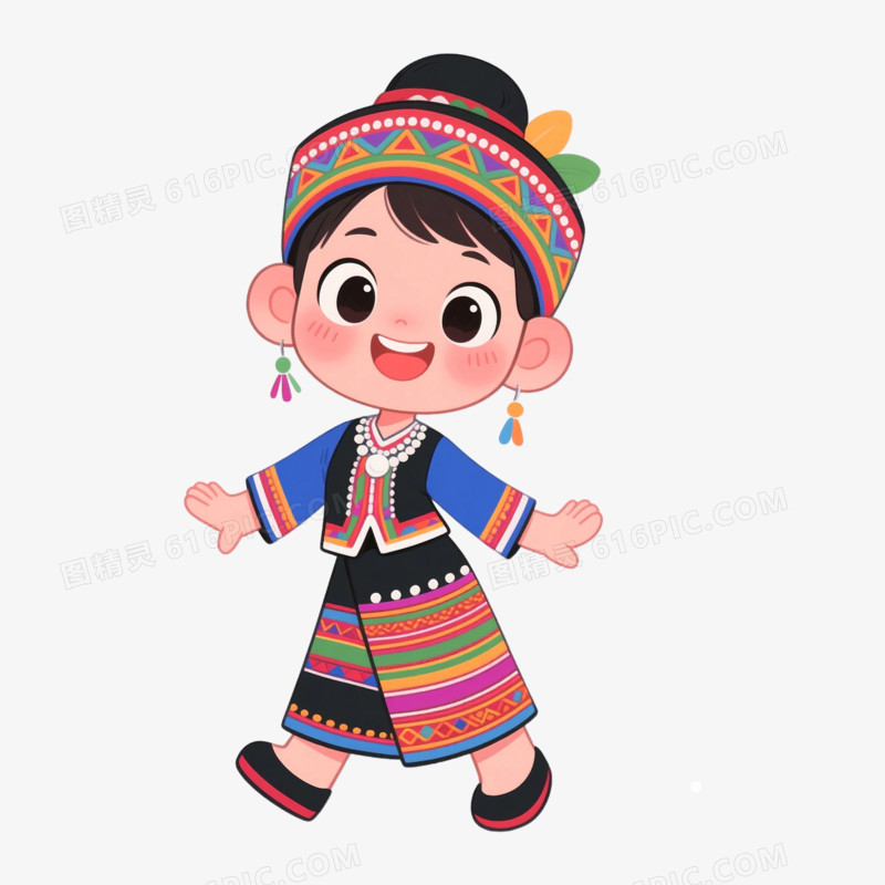 卡通手绘云南少数民族免抠元素