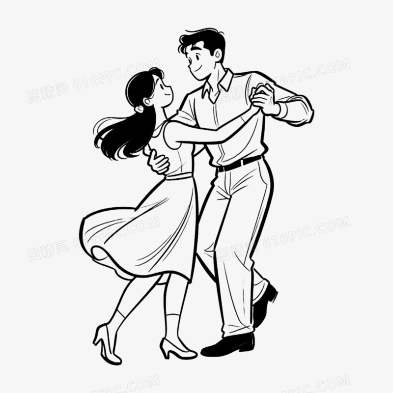 交谊舞手绘线稿免抠元素