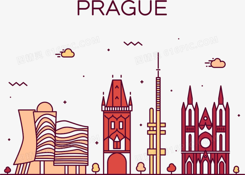 矢量布拉格城市插画