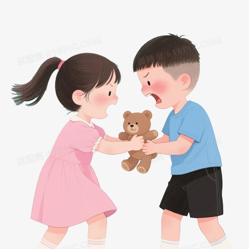 手绘卡通小朋友吵架免抠元素