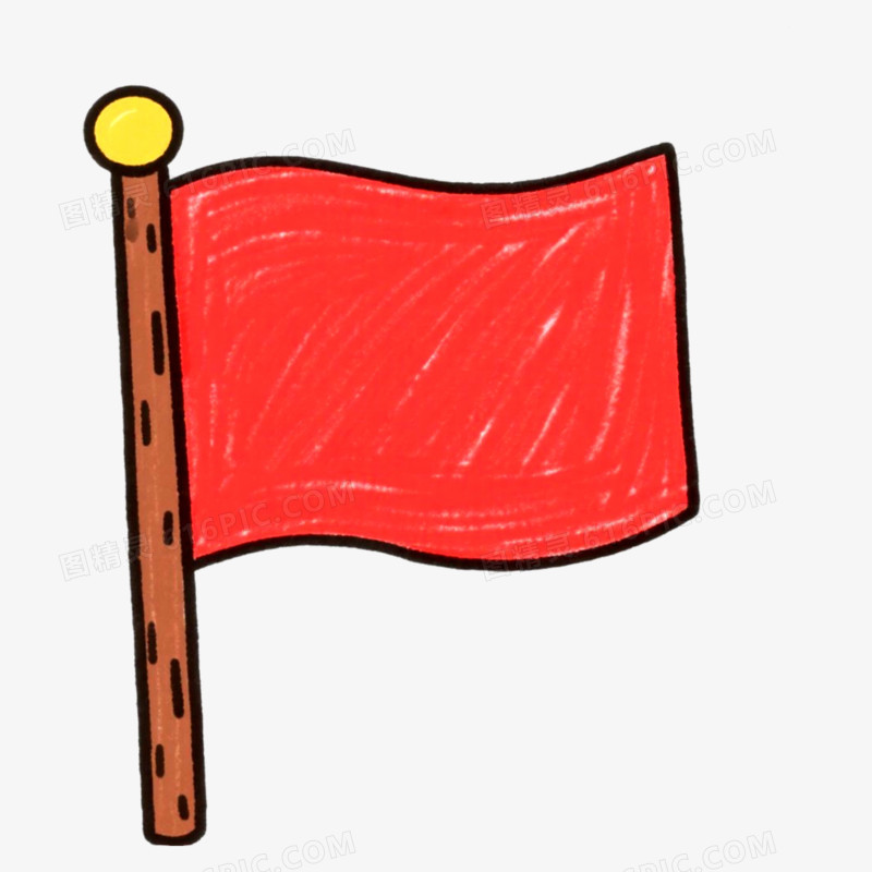 方形红色飘扬的旗帜免抠元素
